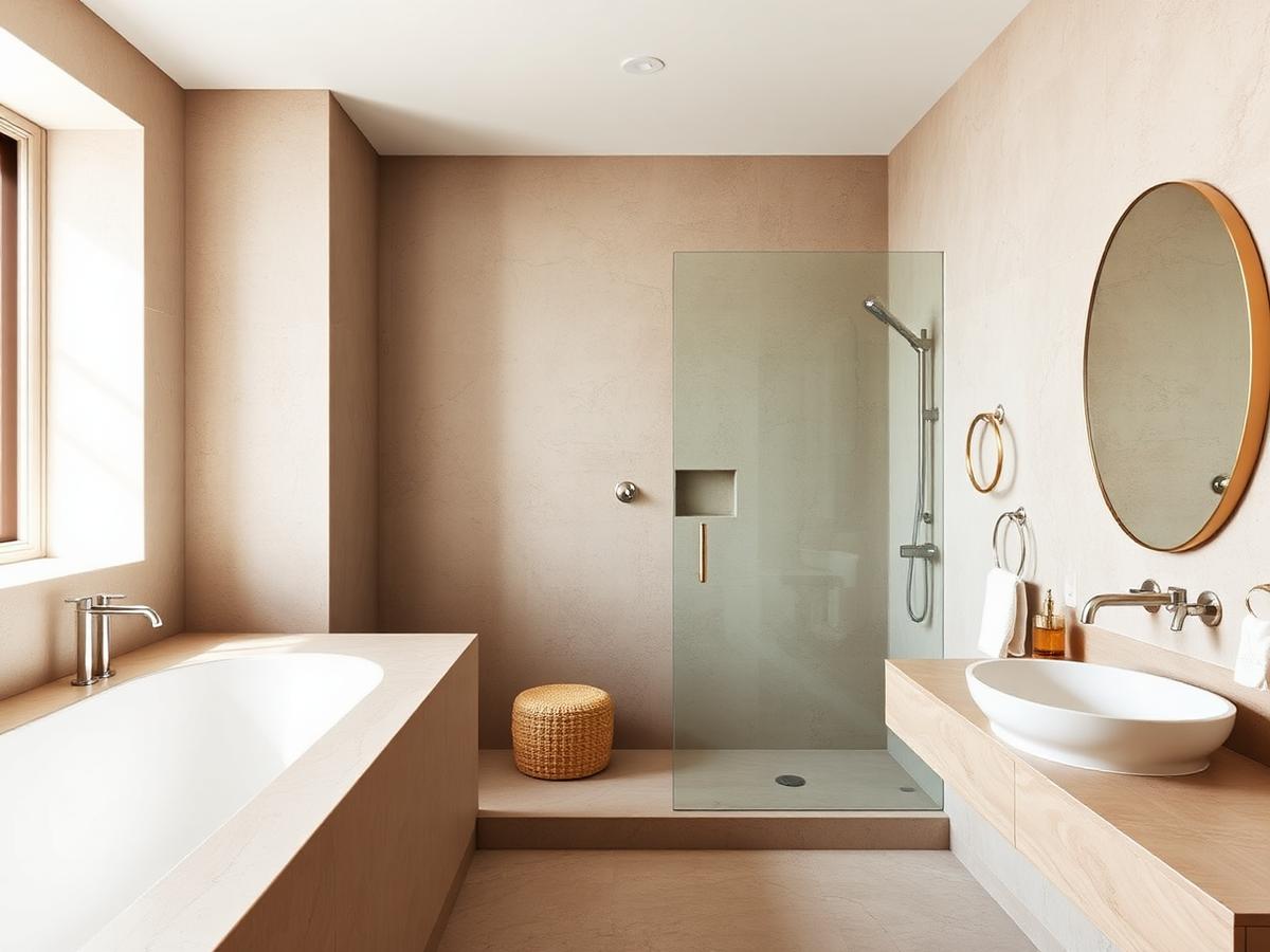Spa-inspired bathroom in warm neutral tones